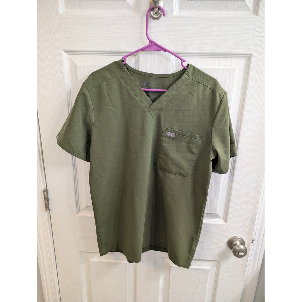 Figs Leon Scrub Top Mens Moss Green V-Neck Short Sleeve - Size S